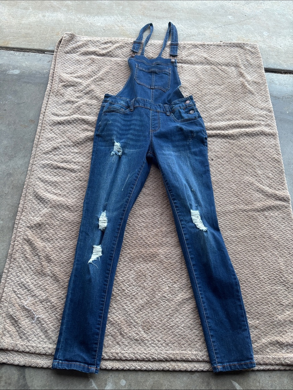 Wax Jean Dark Blue Distressed Skinny Denim Overalls